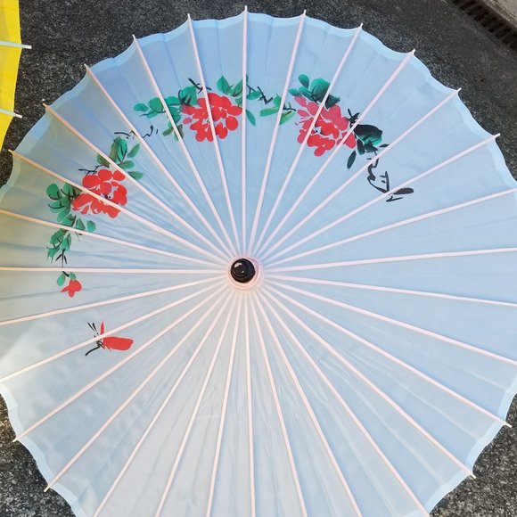 Set of 2 painted Chinese design fabric umbrellas - Picture 3 of 14